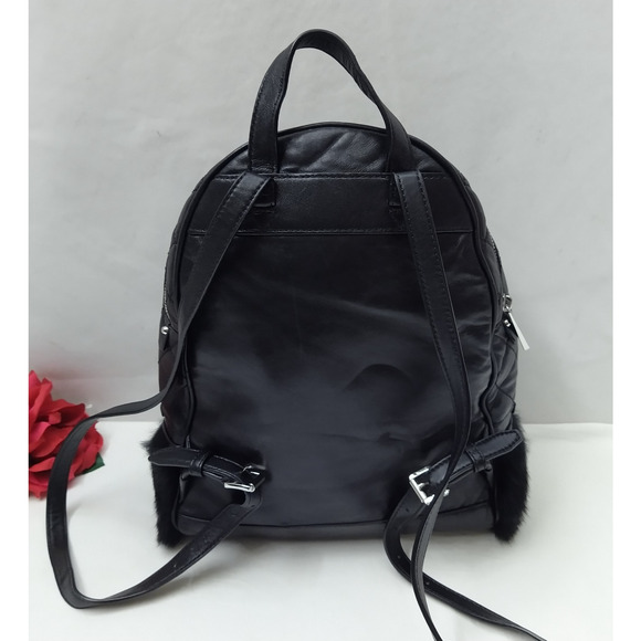 Michael Kors Rhea Black Leather Quilted Fur Zipper Top Handle Backpack main image 16